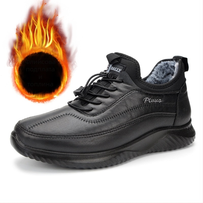 Мъжки кожени снегоботи, PU горна част и подметка, подплата от изкуствен плюш, инжекционно формована подметка, леки и дишащи, противохлъзгаща подметка, зимен сезон 2025