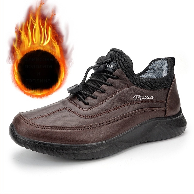 Мъжки кожени снегоботи, PU горна част и подметка, подплата от изкуствен плюш, инжекционно формована подметка, леки и дишащи, противохлъзгаща подметка, зимен сезон 2025