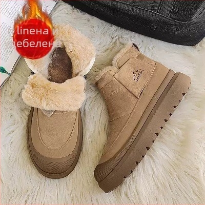 Зимни мъжки високи снегоботи, набук горна част, подплата от изкуствен пух, противохлъзгаща гумена подметка, дебело ходило