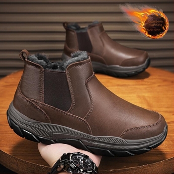 Мъжки зимни обувки за сняг, Slip-On, топли с изкуствен пух, микрофибърна горна част, устойчива гумена подметка