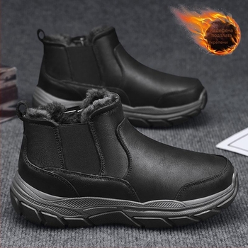 Мъжки зимни обувки за сняг, Slip-On, топли с изкуствен пух, микрофибърна горна част, устойчива гумена подметка