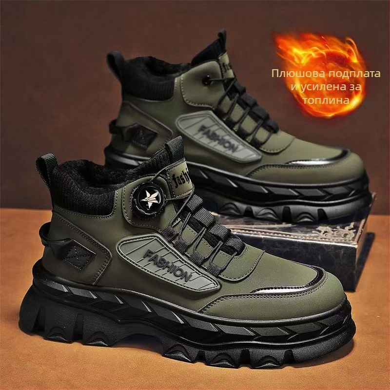 Мъжки зимни ботуши Мартин, подплатени с флис, водоустойчиви, дебела противохлъзгаща гумена подметка, връзки отпред, средно високи