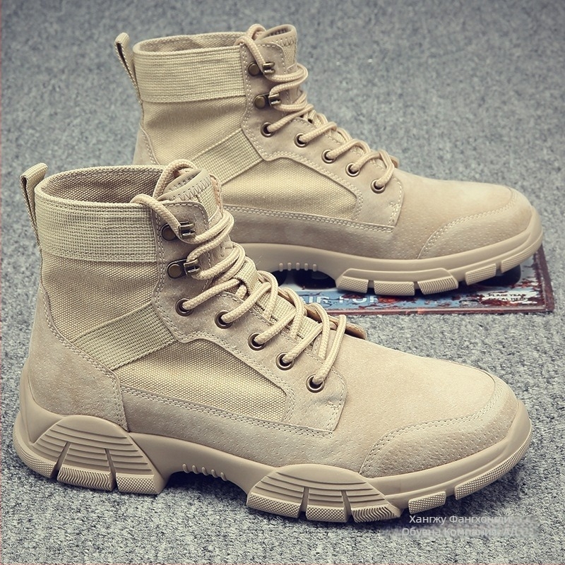 Мъжки ботуши, дишащи и средно високи, тактически/работни (Горна част: втори слой свинска кожа; Вътрешност: микрофибърна кожа; Подметка: гума; Сезон: пролет-есен)