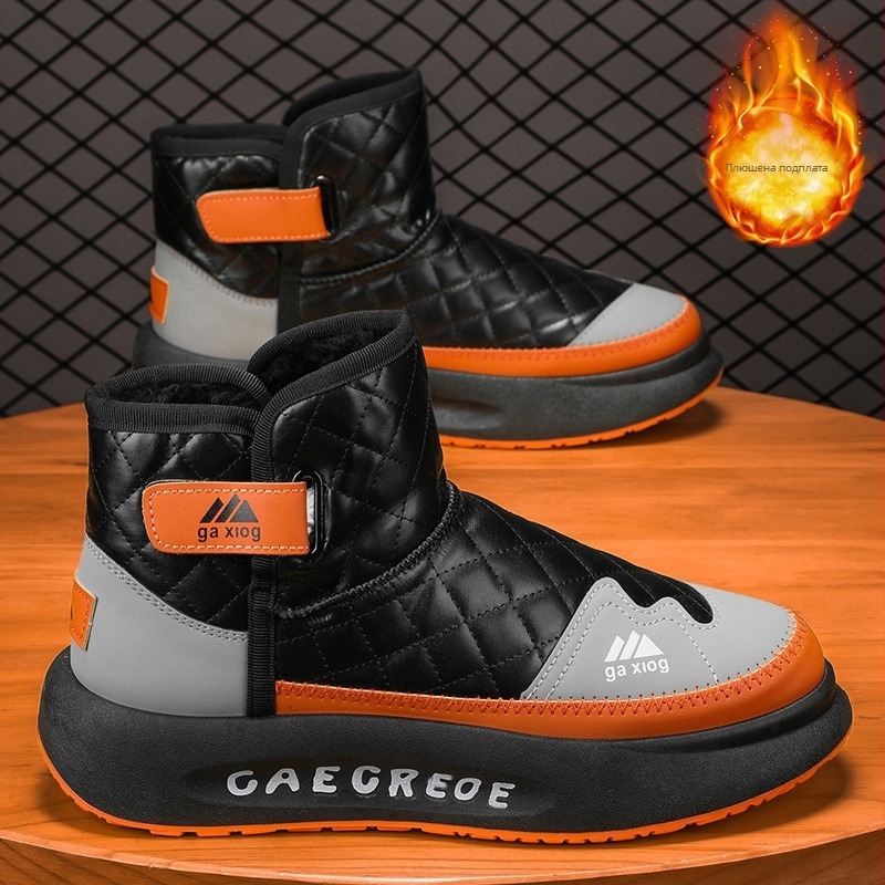 Мъжки ботуши Мартин, подплата от флис за топлина, водоустойчиви и противохлъзгави, PU горна част, закопчаване с велкро