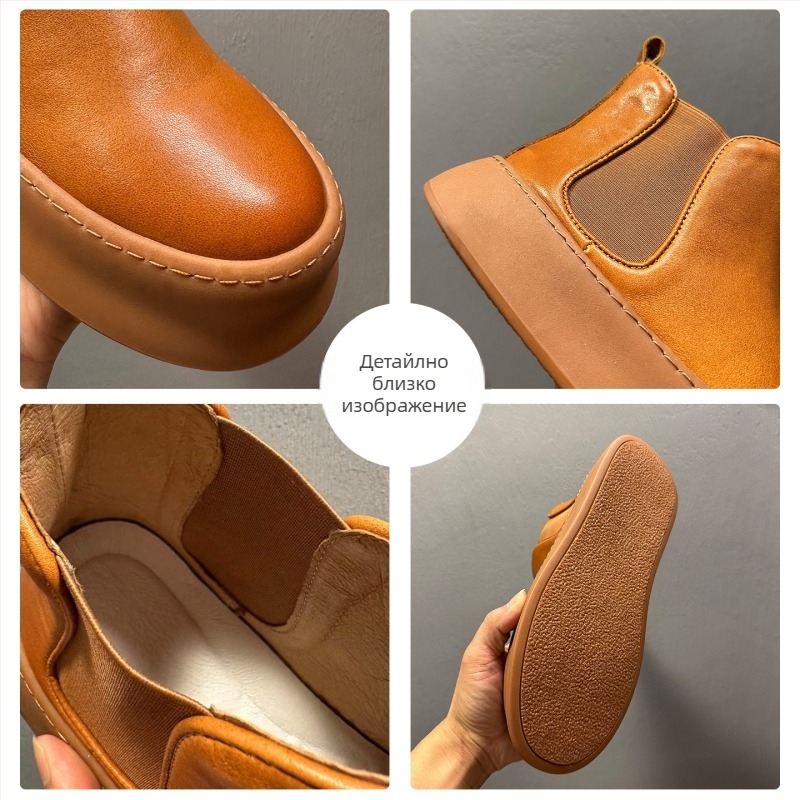 Мъжки Челси обувки от естествена кожа, кръгъл нос, гумирана подметка, 3-5 cm височина на тока, зима 2025