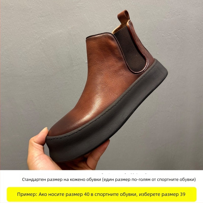 Мъжки Челси обувки от естествена кожа, кръгъл нос, гумирана подметка, 3-5 cm височина на тока, зима 2025