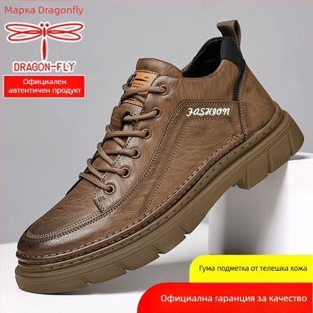 Dragonfly мъжки маратонки от естествена кожа – дишащи, противохлъзгащи, повишаващи височината, ежедневен стил, есен 2025