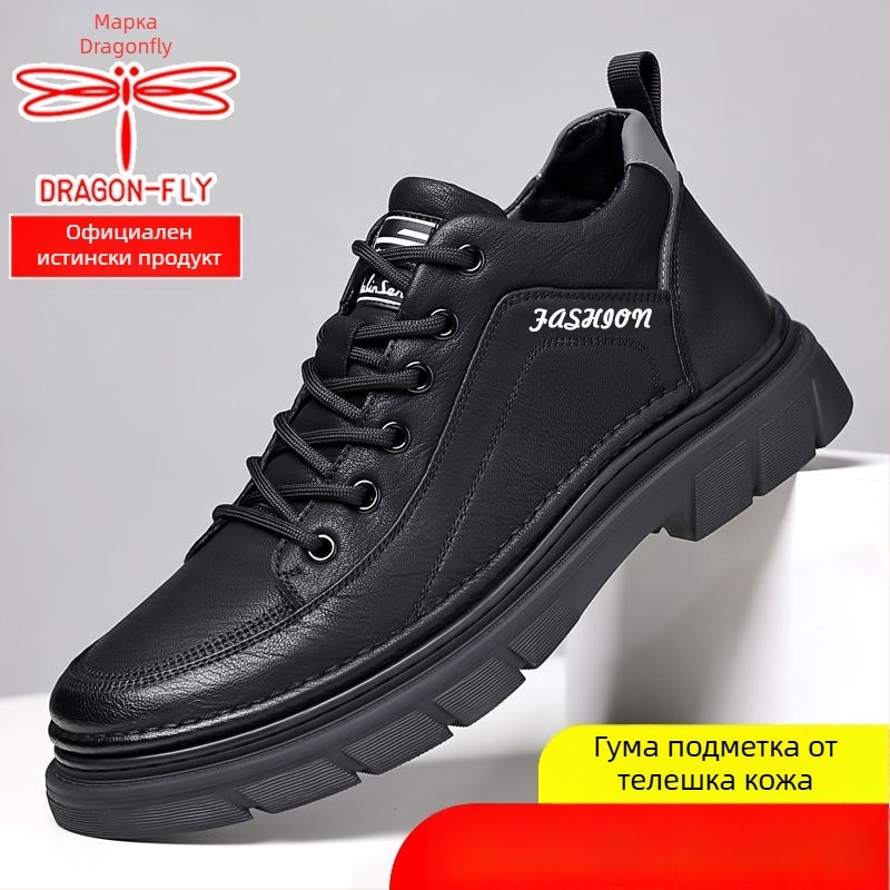 Dragonfly мъжки маратонки от естествена кожа – дишащи, противохлъзгащи, повишаващи височината, ежедневен стил, есен 2025