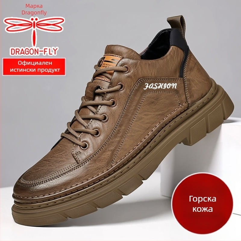 Dragonfly мъжки маратонки от естествена кожа – дишащи, противохлъзгащи, повишаващи височината, ежедневен стил, есен 2025