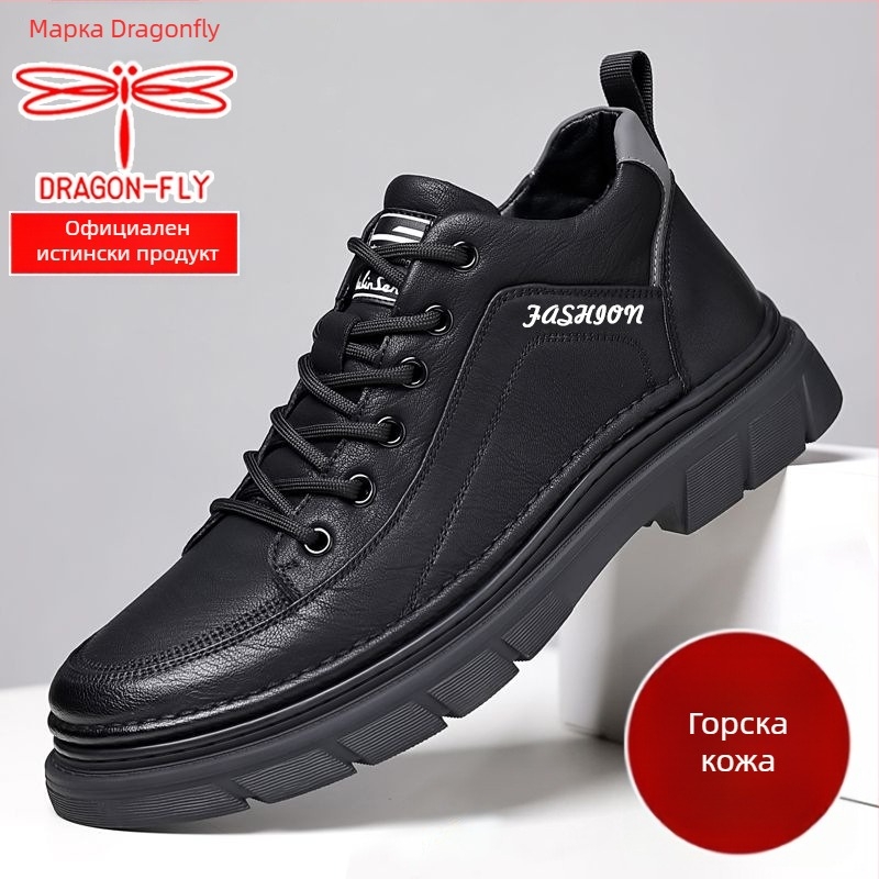 Dragonfly мъжки маратонки от естествена кожа – дишащи, противохлъзгащи, повишаващи височината, ежедневен стил, есен 2025