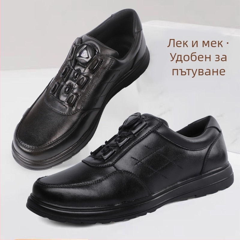 Мъжки обувки от телешка кожа за ежедневен и бизнес стил, с катарама, нисък връх, кръгла пръст, дишаща гумена подметка