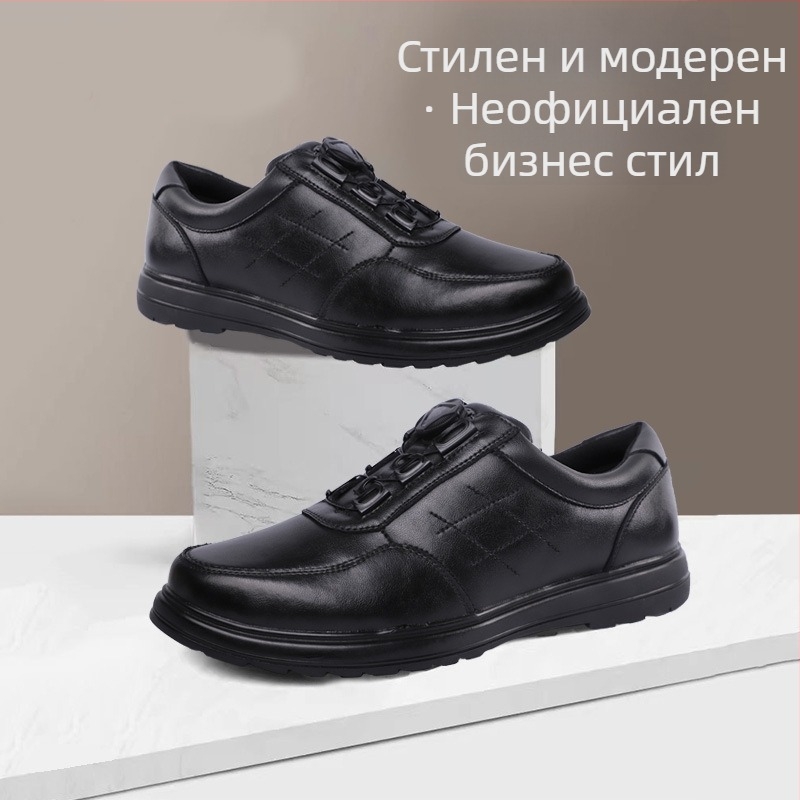 Мъжки обувки от телешка кожа за ежедневен и бизнес стил, с катарама, нисък връх, кръгла пръст, дишаща гумена подметка