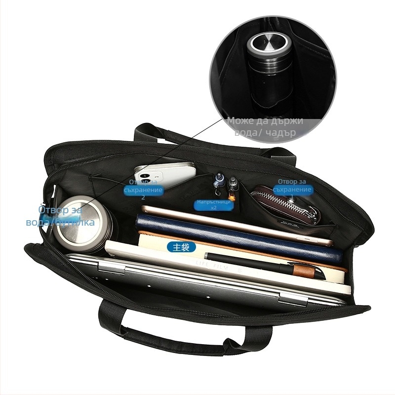 Мъжка чанта за документи A4 с цип, делова чанта от Oxford плат