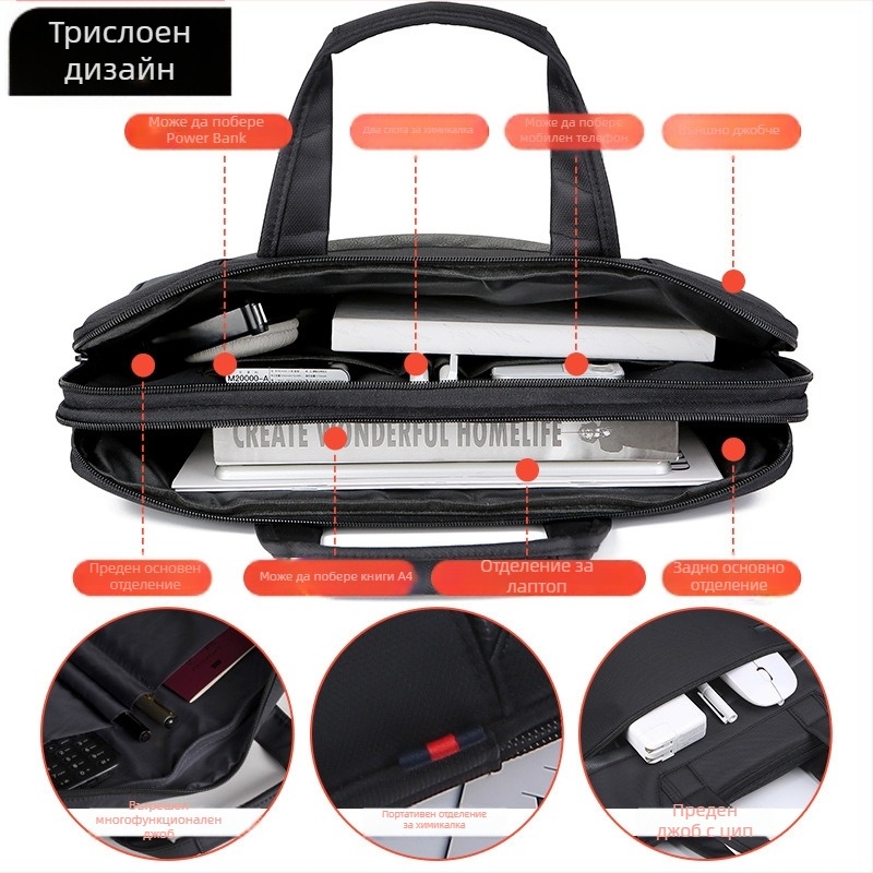 Yao Jie мъжка бизнес чанта за лаптоп, оксфордска материя, цип, трислойна конструкция