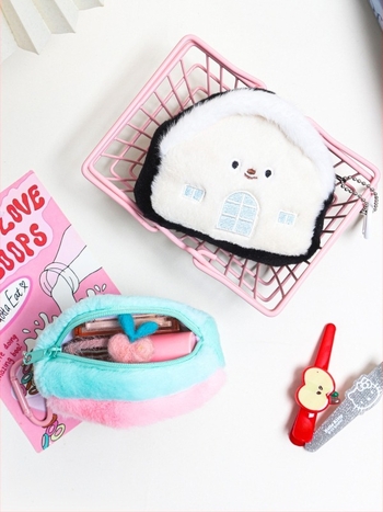 Портмоне за монети с форма на къща, от полиестер, еднотонна текстура, чанта за слушалки и кабели, лека и удобна, висулка за ученическа раница за момичета