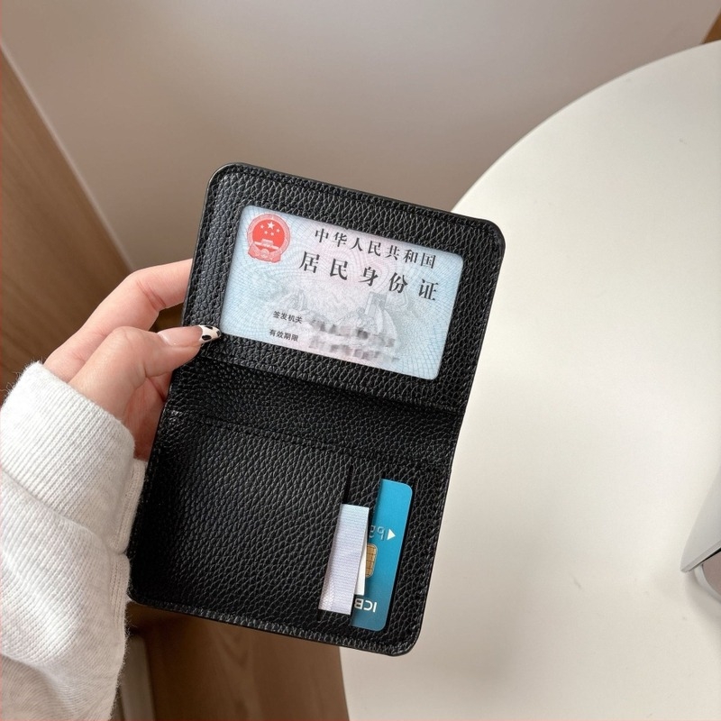 Изкуствена кожа портфейл и държач за карти с шарка личи, унисекс, голям капацитет, ултра тънък, водоустойчив и износоустойчив, подплата PU