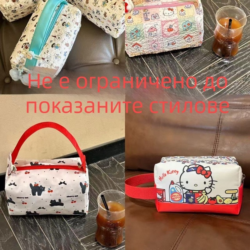 Чанта за грим за съхранение, голям капацитет, преносима платнена чанта с райета