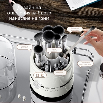 Кутия за съхранение на козметика за четки и червила с въртящ се прахоустойчив цилиндър – пластмасова, отпечатано лого, персонализация, пускане май 2024, ретро стил