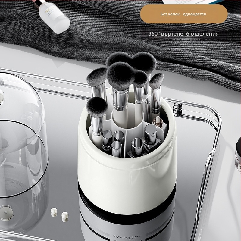 Кутия за съхранение на козметика за четки и червила с въртящ се прахоустойчив цилиндър – пластмасова, отпечатано лого, персонализация, пускане май 2024, ретро стил