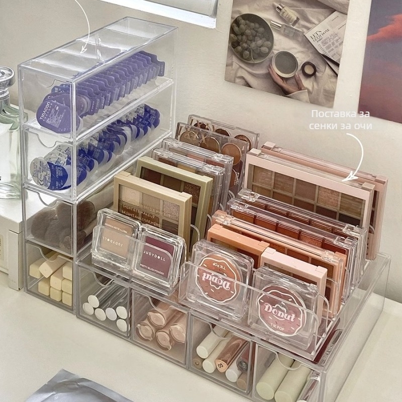 Xiangyu акрилова кутия за съхранение на козметика за палитри и сенки, прозрачен дисплей с разделител за бюро, материал акрил+PET, Yiwu, 2021, стил модерен минимализъм
