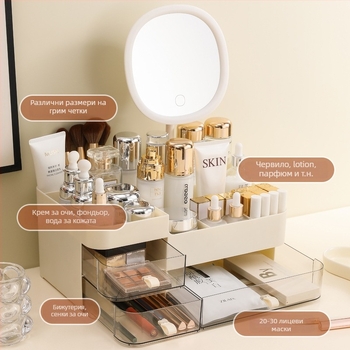 Кутия за козметика с чекмедже за бюро — органайзер за грижа за кожата и червила, пластмасова конструкция, печат на лого, персонализация