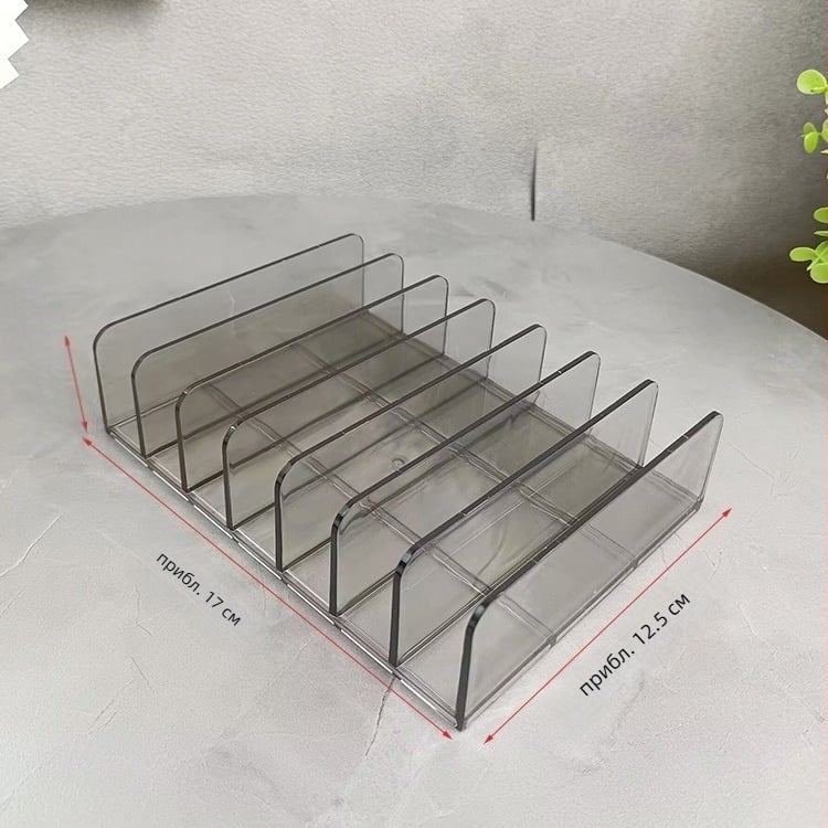Десктопен прозрачен акрилен организатор за сенки и пудри, с 7 секции за маски и клип за визитки