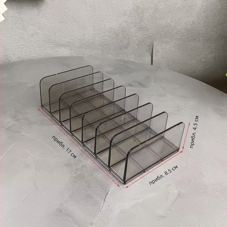 Десктопен прозрачен акрилен организатор за сенки и пудри, с 7 секции за маски и клип за визитки