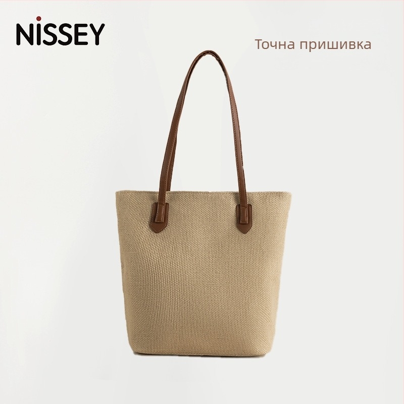 Памучно-ленена японска Tote чанта, малък квадрат, вертикална форма, открит връх, джоб за телефон, междинен слой, без подплата