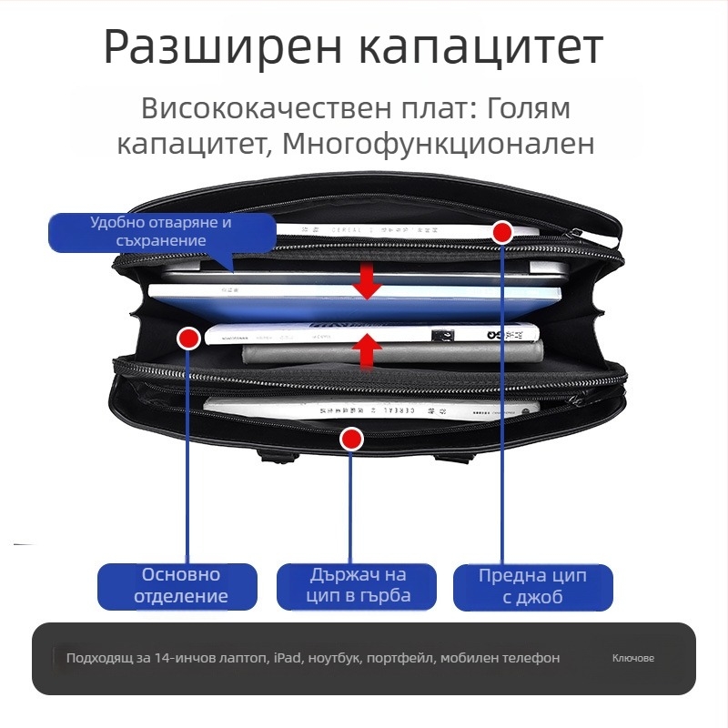 Делов портфейл от Oxford плат за документи и лаптоп, ултра лек, подплатен вътрешен отдел и отдел за лаптоп, подходящ за бизнес пътувания