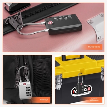 CJSJ TSA544 цифров кабелен катинар за багаж за пътуване – цинкова сплав, цифров тип, дебелина на заключващата пръчка 3 мм, разстояние между пръчките 15 мм