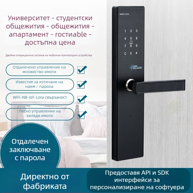 Умна електронна заключалка за врати с достъп чрез карта и управление през мобилно приложение (Материал: неръждаема стомана; Модел: MF X01; Приложение: хотели, училища, семейни апартаменти, офиси)