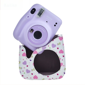 PU кожа калъф за камера със сърцевидна форма за Polaroid Mini12/11/9, преносим и прилепващ защитен калъф с фланелена подплата, 110 г