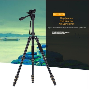 Enze 666S петсекционен трипод от алуминиева сплав с 3D PTZ амортизираща глава и плоча за бързо освобождаване, товароподемност 2-5 кг