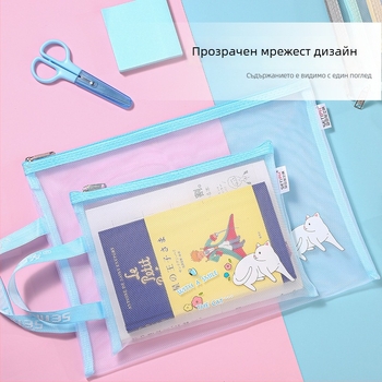 A4 чанта за документи с цип, дизайн мультяшна котка, оксфорд плат, тегло 0,07 кг