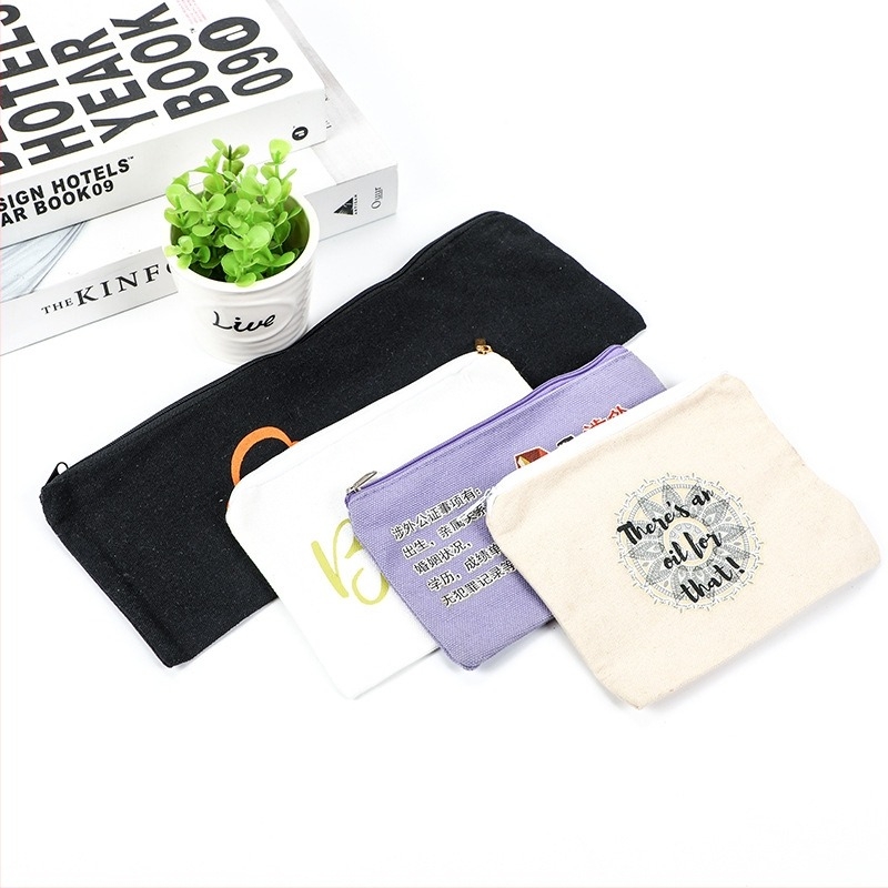 Платнена чанта с цип за съхранение, подходяща за канцеларски материали и бижута; персонализирана с лого; дъно и страни; печат: термопрехвърляне, ситопечат и машинен печат