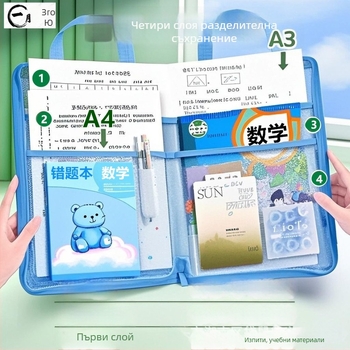 Чанта за файлове за класификация с удебелен дизайн, L-образен стил, цип, марля, марка February early feather