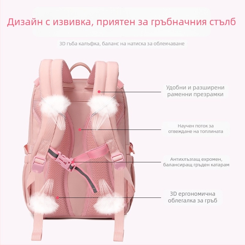 Zhuo Duolin раница за началното училище за момичета, класове 1–6, нейлонова раница с ергономични извити презрамки, дишаща, водоустойчива, антибактериална, разширяема