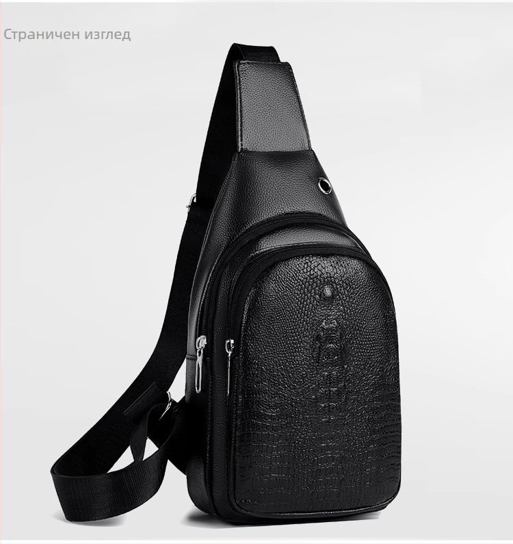 Мъжка чанта за гръден кош – PU водоустойчива, кръстосана презрамка, животински принт, подплата от полиестер, за бизнес пътуване