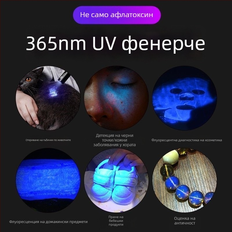 365nm UV фенерче, 60W, алуминиево тяло, презареждаем LED, за идентификация на тютюн, алкохол, керамика и нефрит, обхват до 50 м