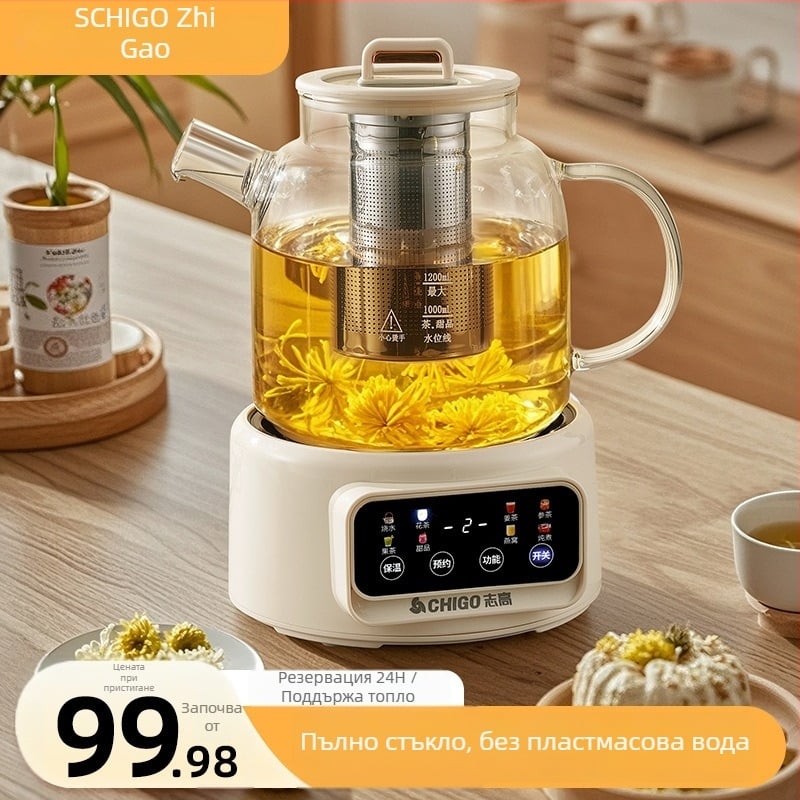 Chigo Jx-101 Здравословен чайник със тяло от боросиликатно стъкло, 1–1.5 л, 220 V, 500–1000 W, Сензорно управление