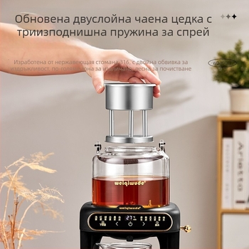 Електрическа чайна печка със стъклен котел, 1000–1500 W, обем под 1 л, 360° въртяща се база, функция за поддържане на топлина