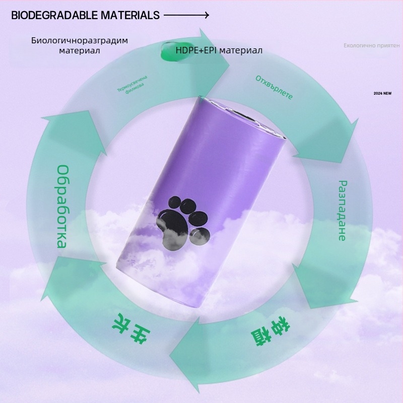 Биоразградими торби за кучешки изпражнения, стил с плосък отвор, материал EPI, удебелени