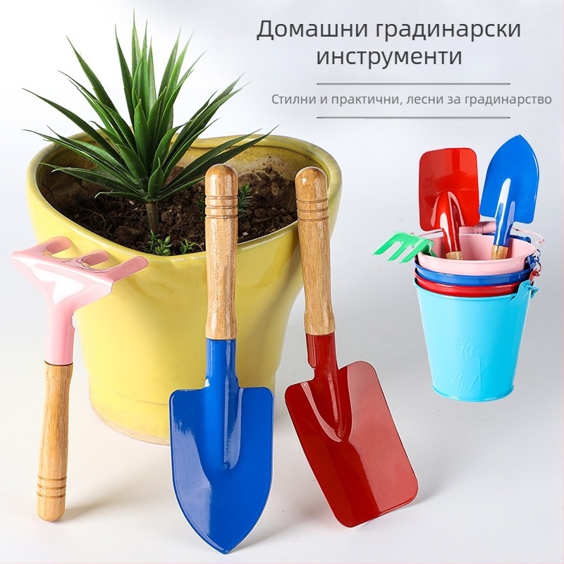 Детски тричастен комплект градинарски инструменти — неръждаема стомана, марка Meow Ear, за игра на открито