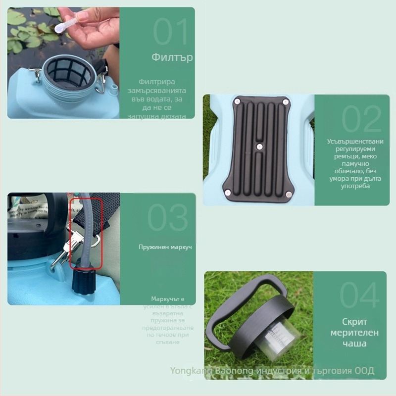 Електрическа пръскачка за раница, комплект от три части, пластмасов корпус, Pu guang