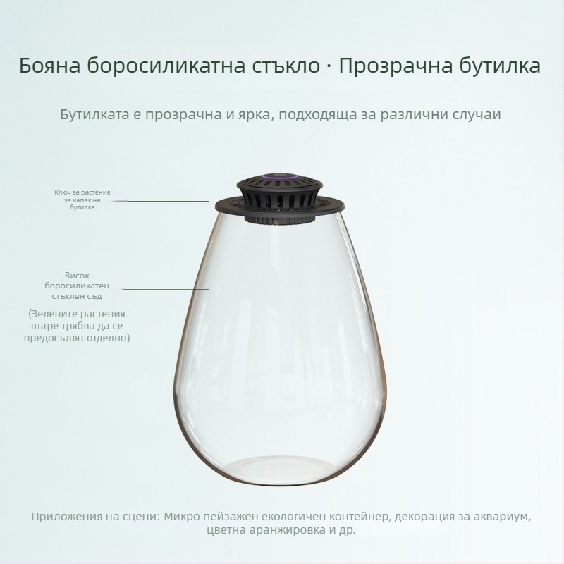 Fanong Комплект лампа за растения със бутилка‑капка от високо боросиликатно стъкло за микро пейзажен екологичен съд