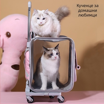 Котешка раница за пренасяне - космическа капсулна форма, голяма вместимост за две котки, полиестер