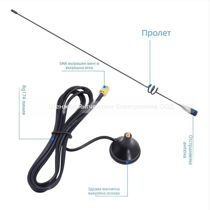 Head Electronic YCT-986 автомобилна антена за преносима радиостанция, 174–470 MHz, 8 dBi, 50 Ω, SWR ≤ 1.5, 0–12 V