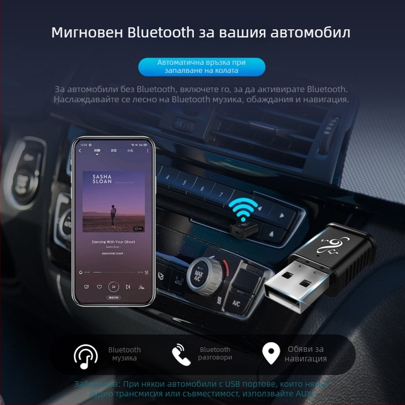 Автомобилен Bluetooth приемник USB/AUX MSD169 – Plug-and-play, Bluetooth 5.0, 3,5 мм AUX, Двоен изход, Hands-Free разговор