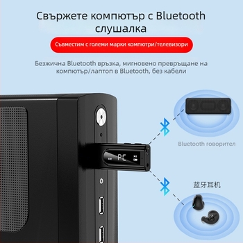 USB автомобилен FM Bluetooth приемник за MP3 възпроизвеждане и AUX изход, стерео предавател, Bluetooth 5.0, модел OMS-K9, USB‑AUX интерфейс, Plug‑and‑Play, външно захранване, 2400–2483.5 MHz