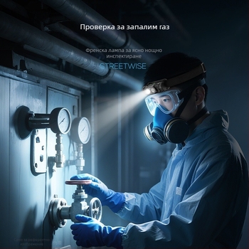 Многофункционална взривоустойчива челна лампа с жестов сензор, LED осветление, ABS корпус, батерия 800–5000 мАч, зареждане, обхват 100–200 м